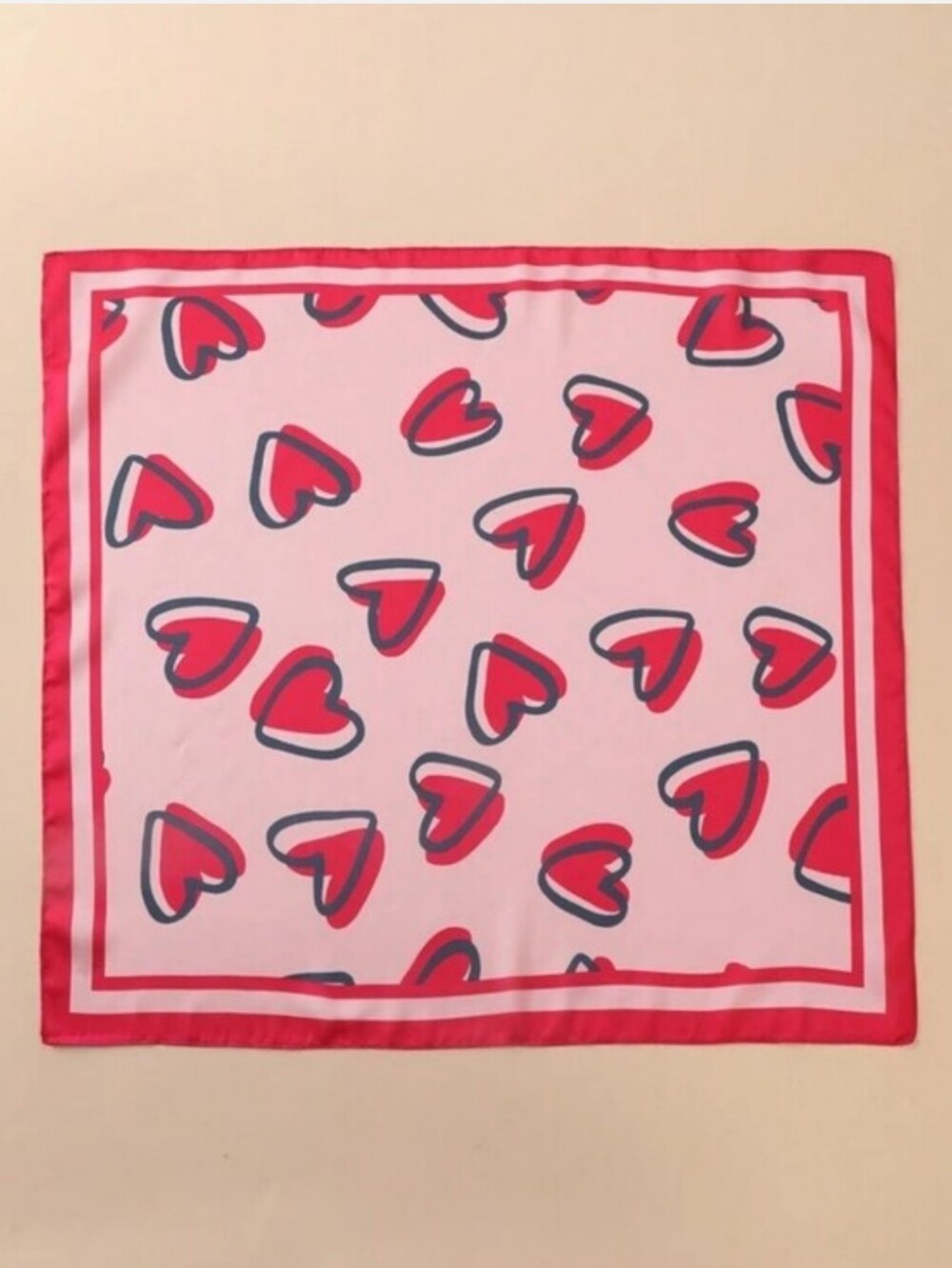 Silk-feel Pink Heart Print Silk Scarf